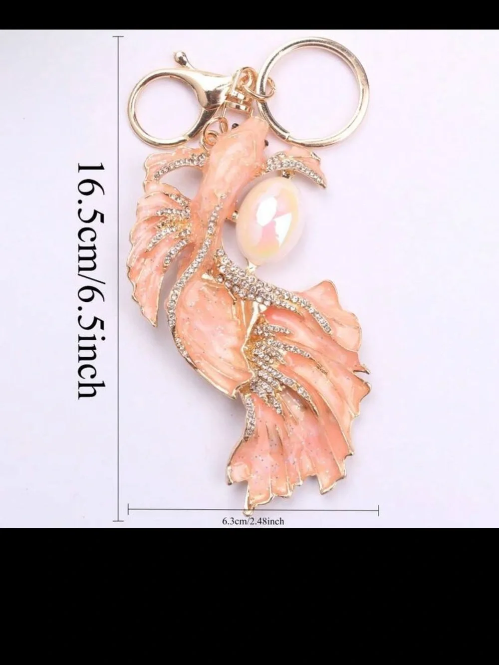 Peach Koi Fish Pendant Bag Charm with Pearl Accent